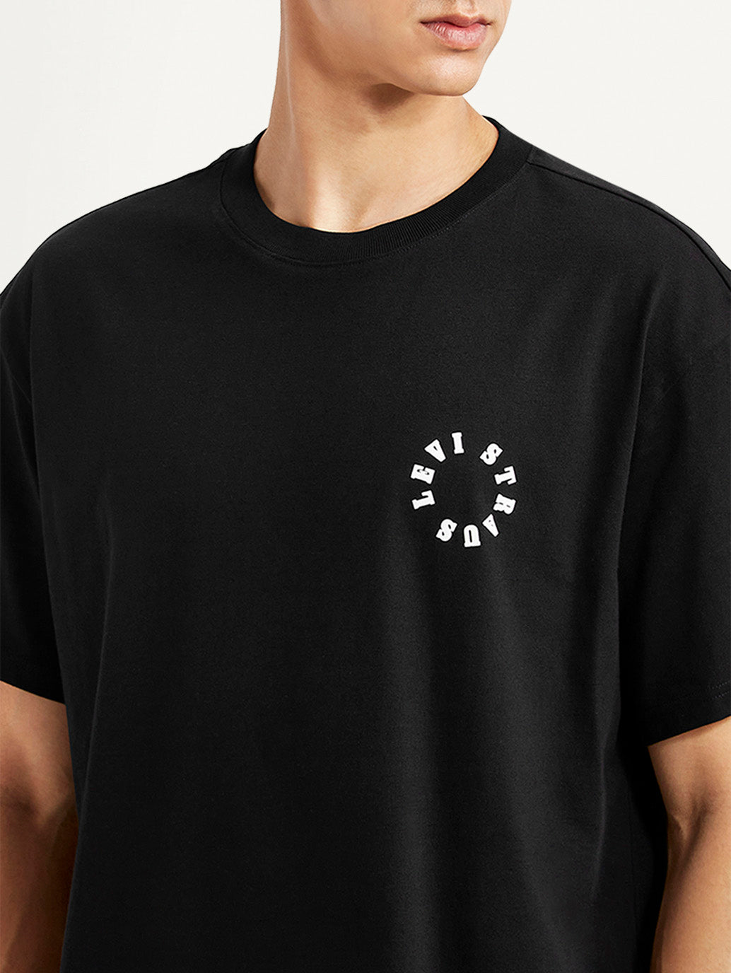 Men's Brand Logo Black Boxy T-shirt - Detail View