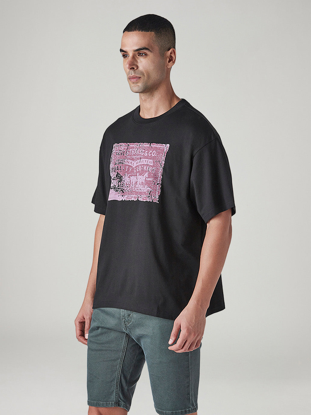 Men's Graphic Print Boxy Fit Jersey T-Shirt - Side View