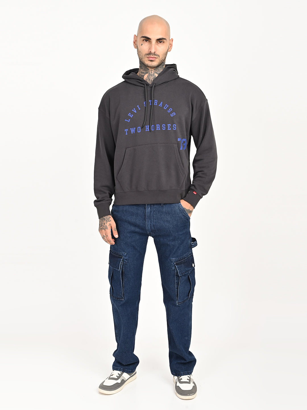Men's Brand Logo Charcoal Grey Hooded Sweatshirt - 7 View