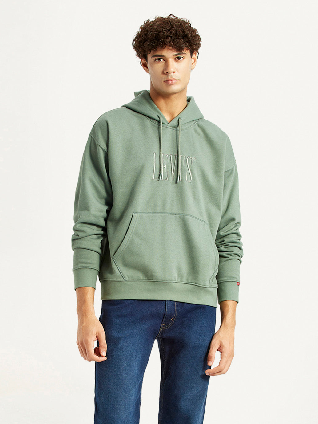 Men's Brand Logo Green Hooded Sweatshirt
