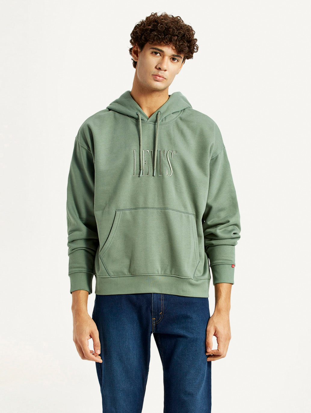Men's Brand Logo Green Hooded Sweatshirt - Front View