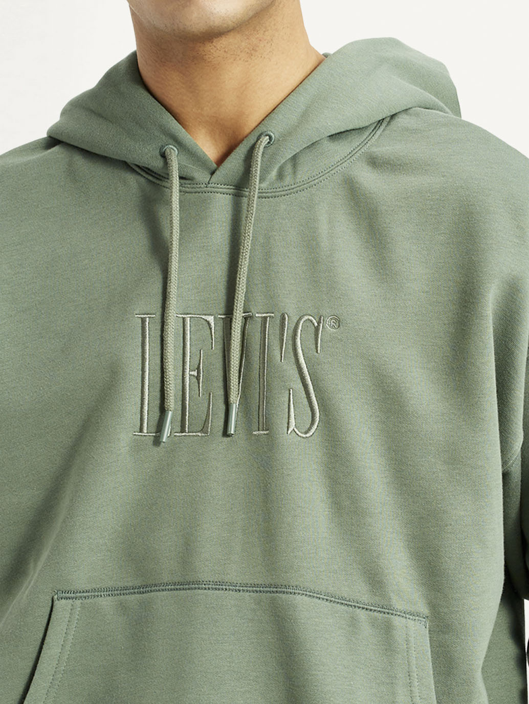 Men's Brand Logo Green Hooded Sweatshirt - Detail View