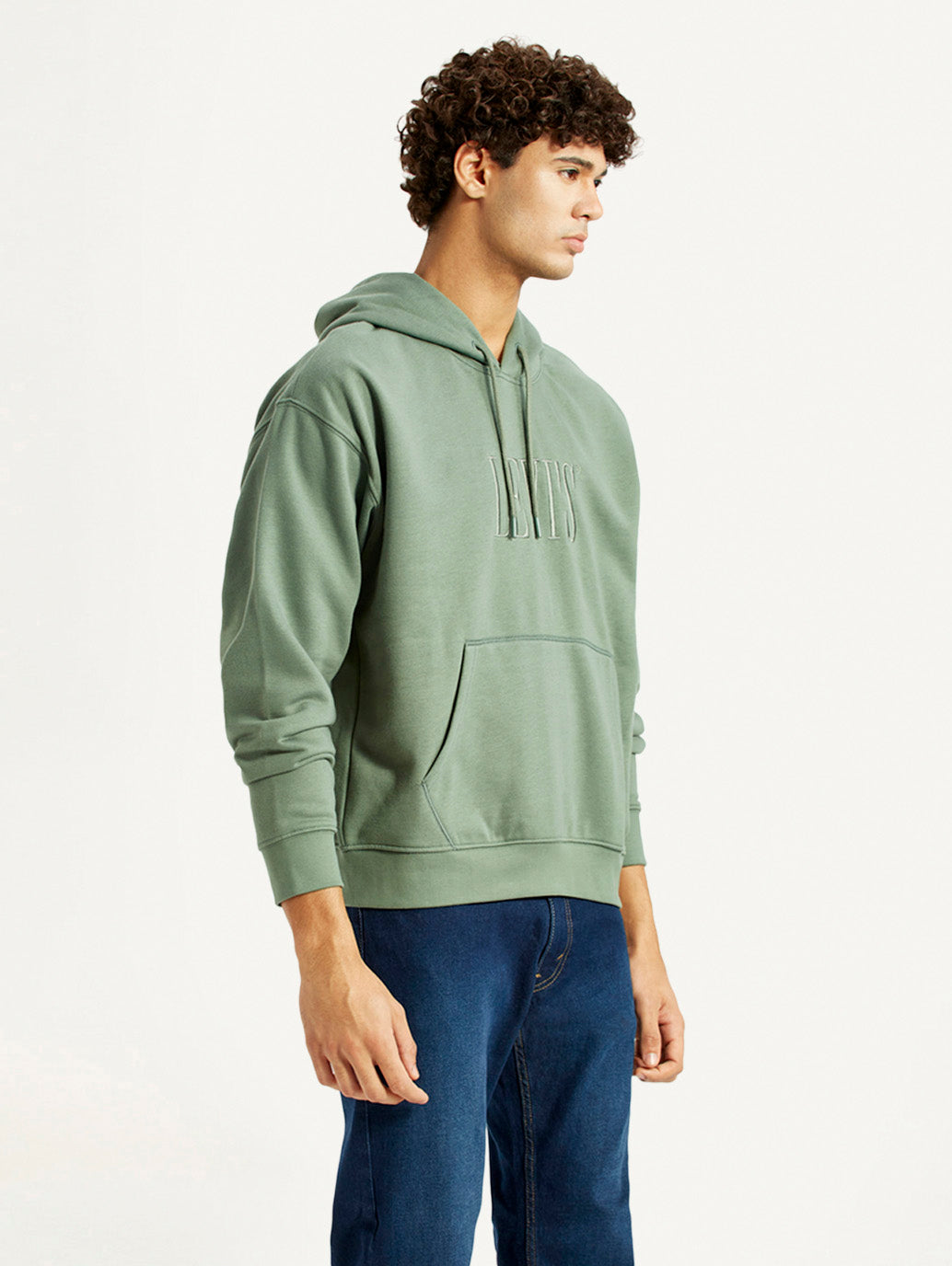 Men's Brand Logo Green Hooded Sweatshirt - Side View