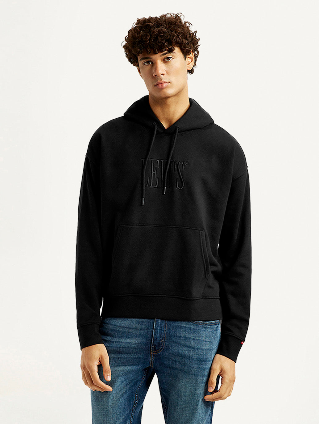 Men's Brand Logo Black Hooded Sweatshirt
