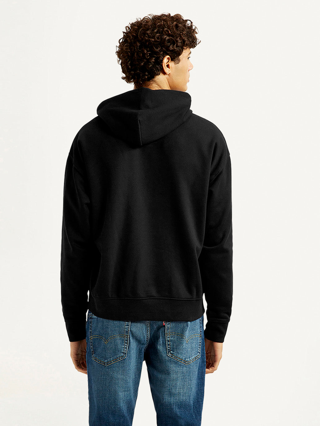 Men's Brand Logo Black Hooded Sweatshirt - Back View