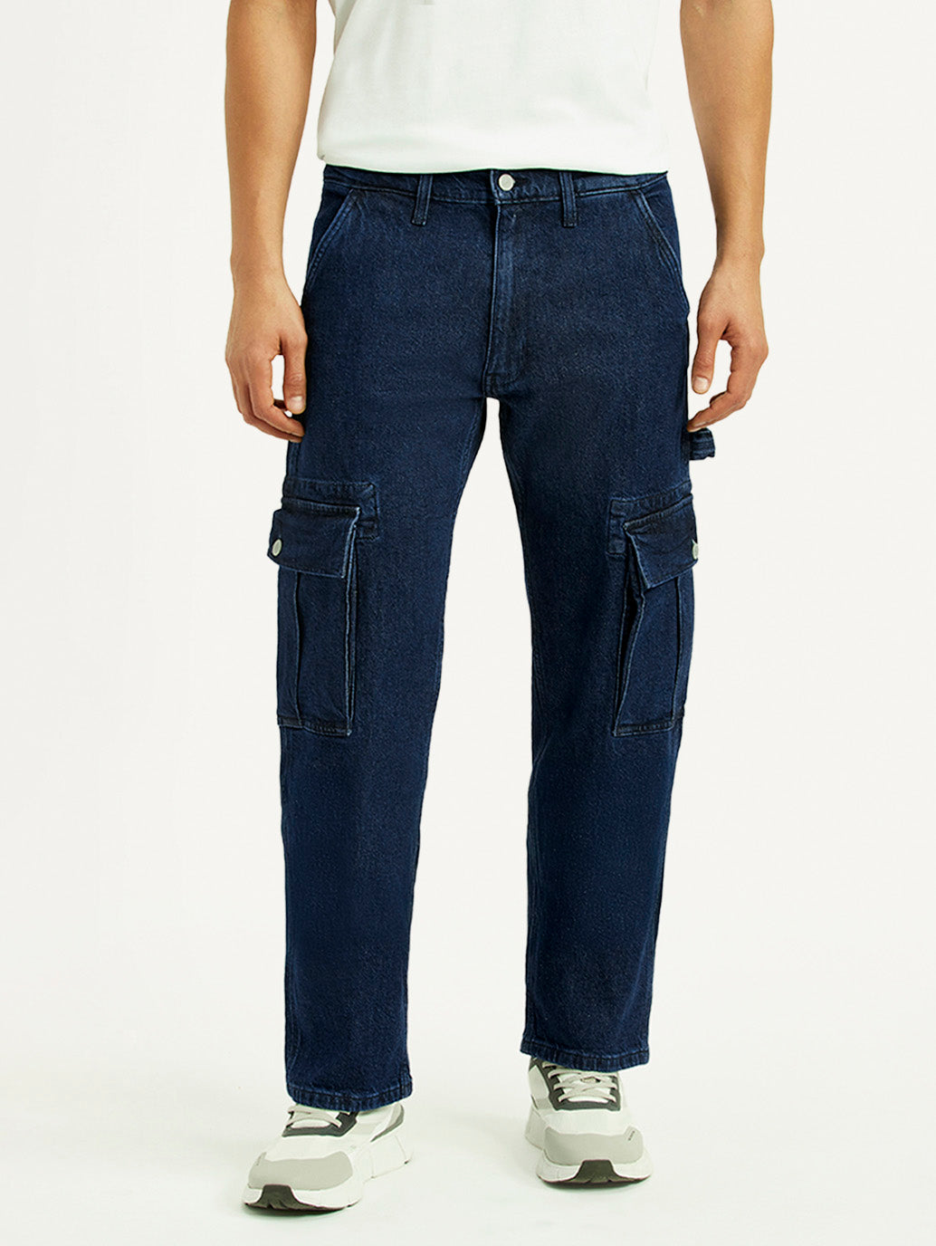 Men's 555 Dark Blue Relaxed Straight Fit Mid Rise Jeans - Front View