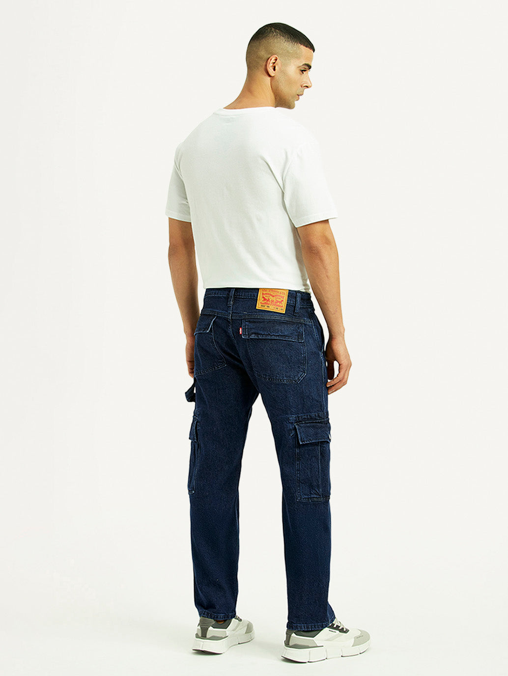 Men's 555 Dark Blue Relaxed Straight Fit Mid Rise Jeans - Back View