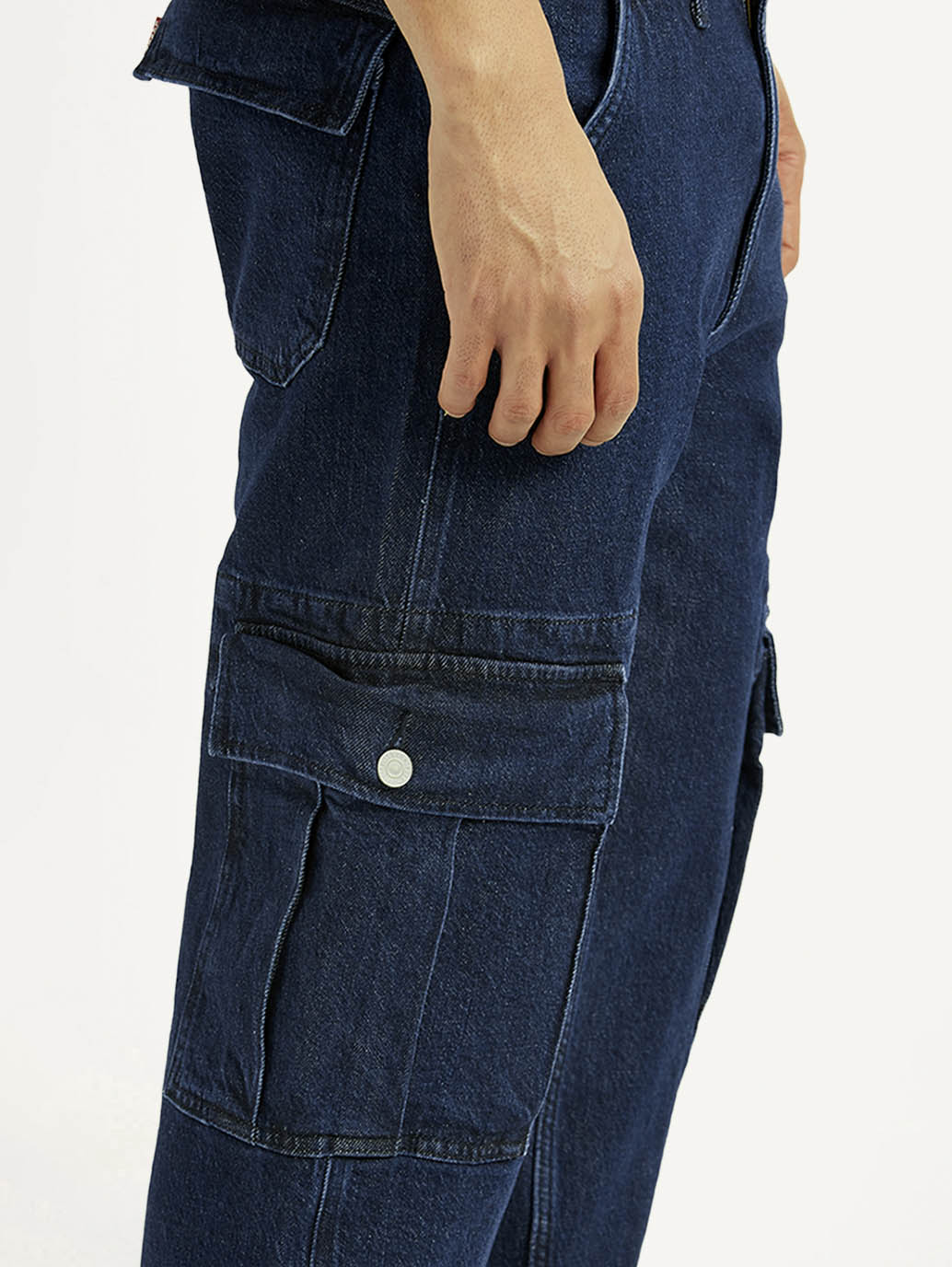 Men's 555 Dark Blue Relaxed Straight Fit Mid Rise Jeans - Detail View