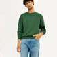 Men's Overdyed Solid Green Crew Neck Sweatshirt - Elevated View