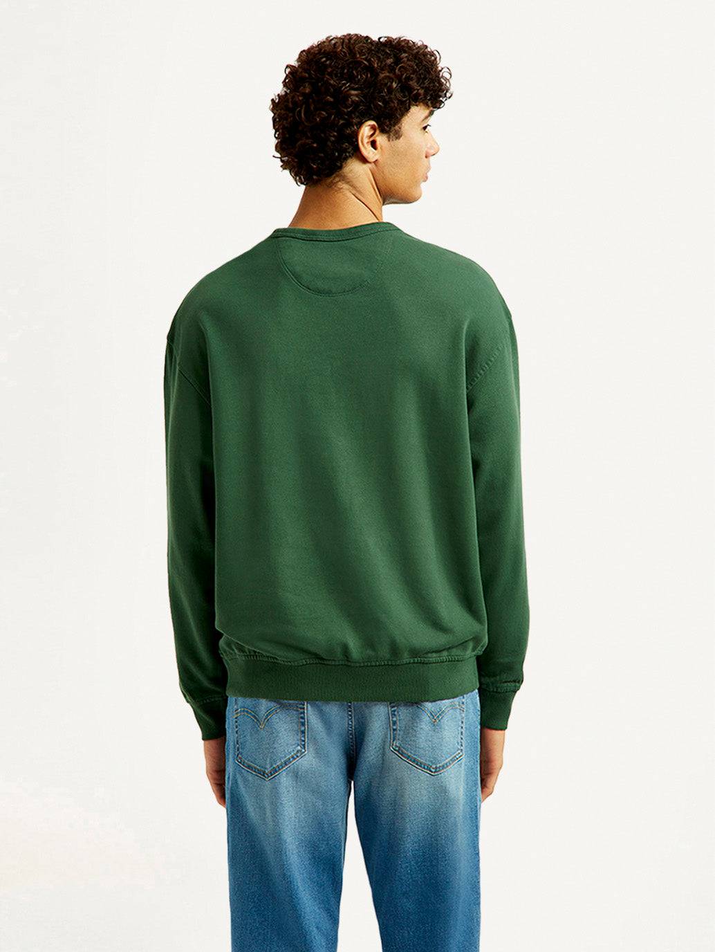 Men's Overdyed Solid Green Crew Neck Sweatshirt - Back View