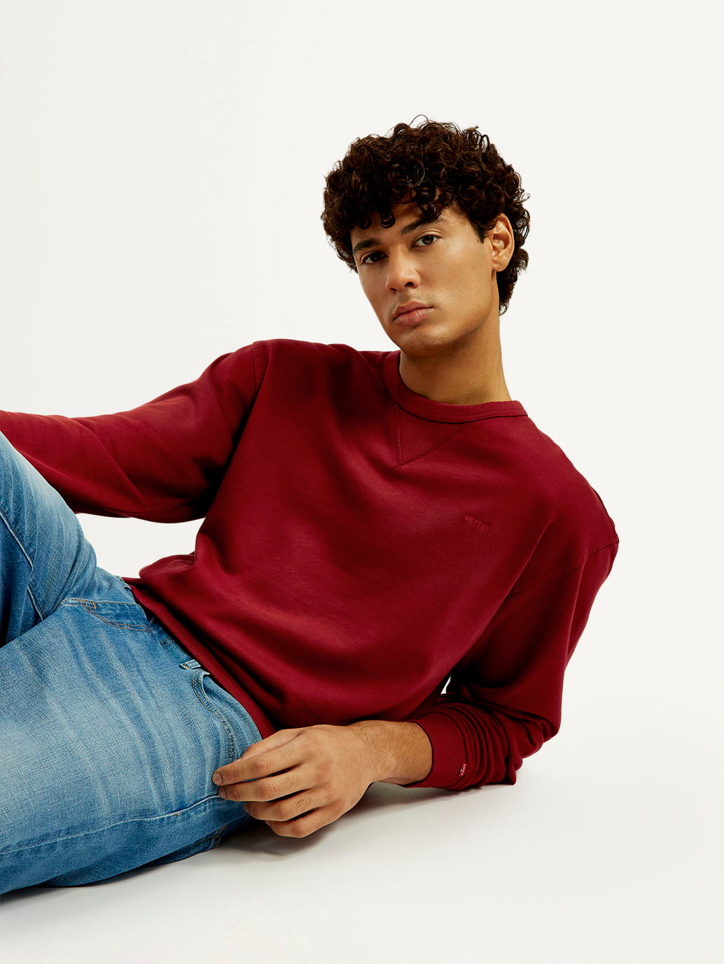 Men's Overdyed Solid Red Crew Neck Sweatshirt