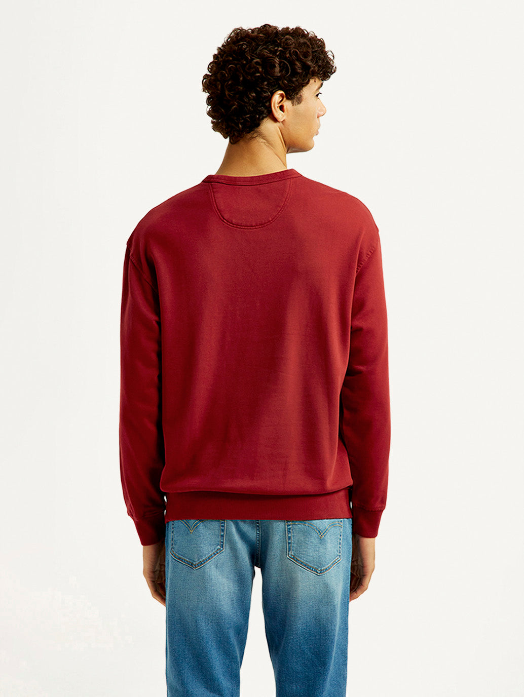 Men's Overdyed Solid Red Crew Neck Sweatshirt - Back View