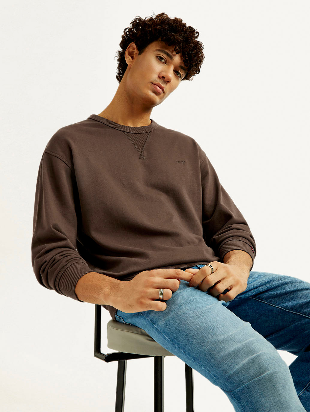 Men's Solid Crew Neck Sweatshirt - Elevated View