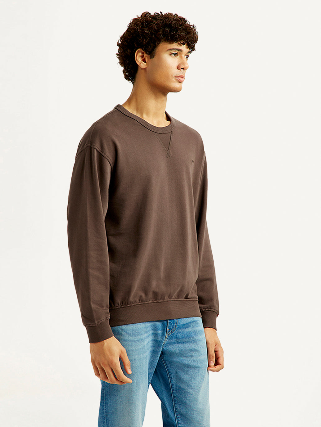 Men's Solid Crew Neck Sweatshirt - Side View