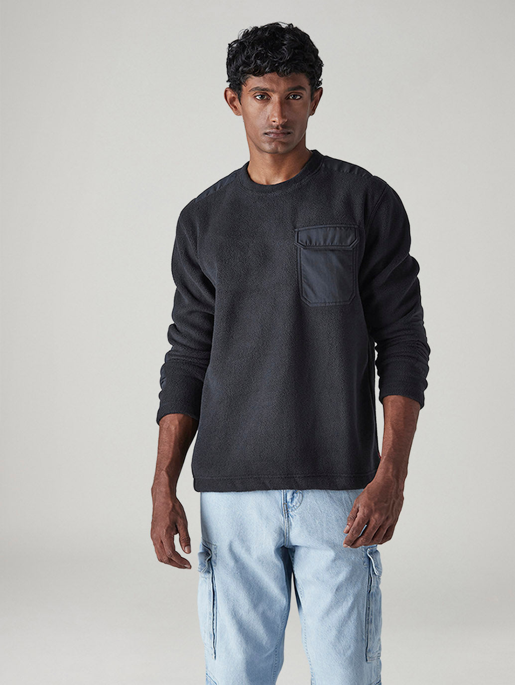 Men's Navy Blue Solid Regular Fit Sweatshirt - Front View