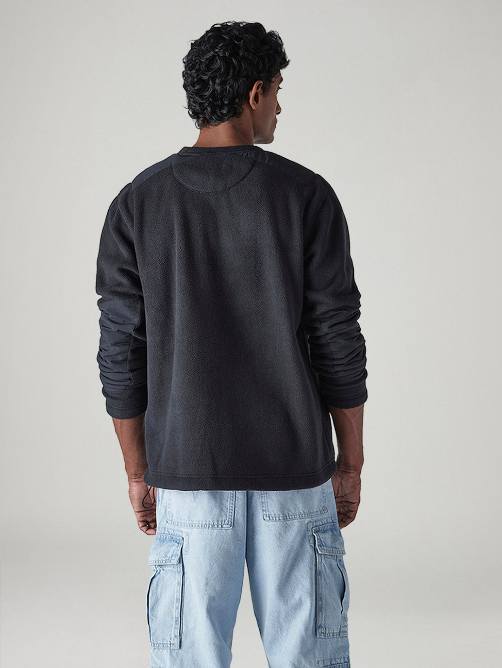 Men's Navy Blue Solid Regular Fit Sweatshirt - Back View