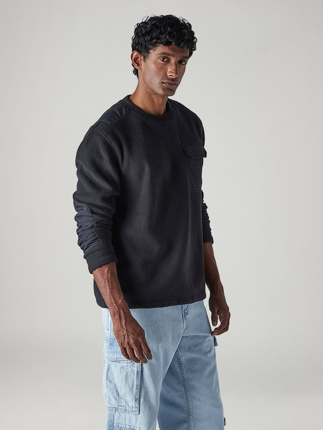 Men's Navy Blue Solid Regular Fit Sweatshirt - Side View
