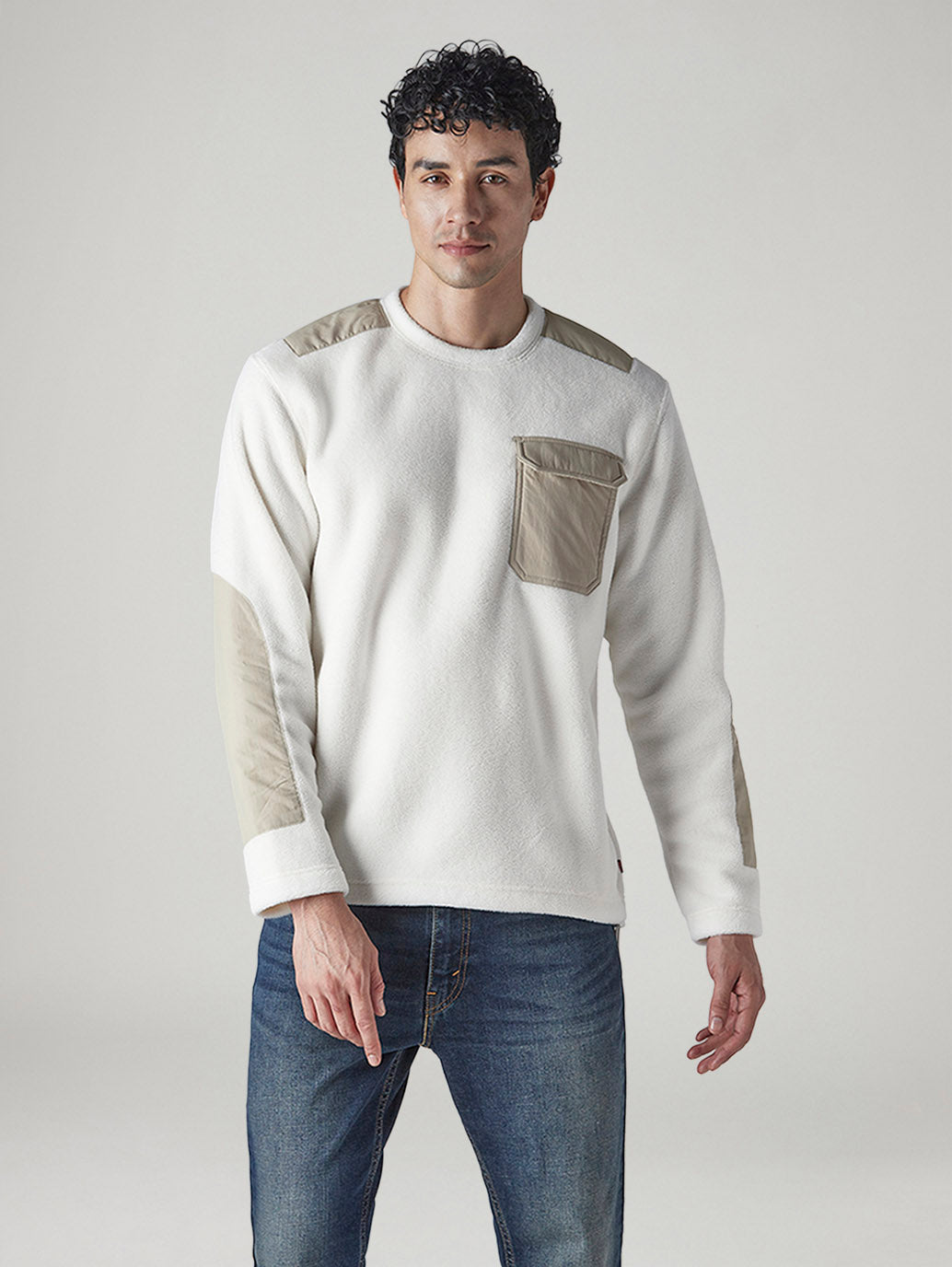 Men's Colorblock Regular Fit Fleece Sweatshirt - Front View