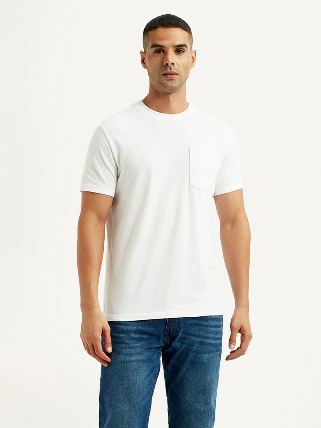 Men's Solid White Slim Fit T-shirt - Front View
