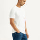 Men's Solid White Slim Fit T-shirt - Side View