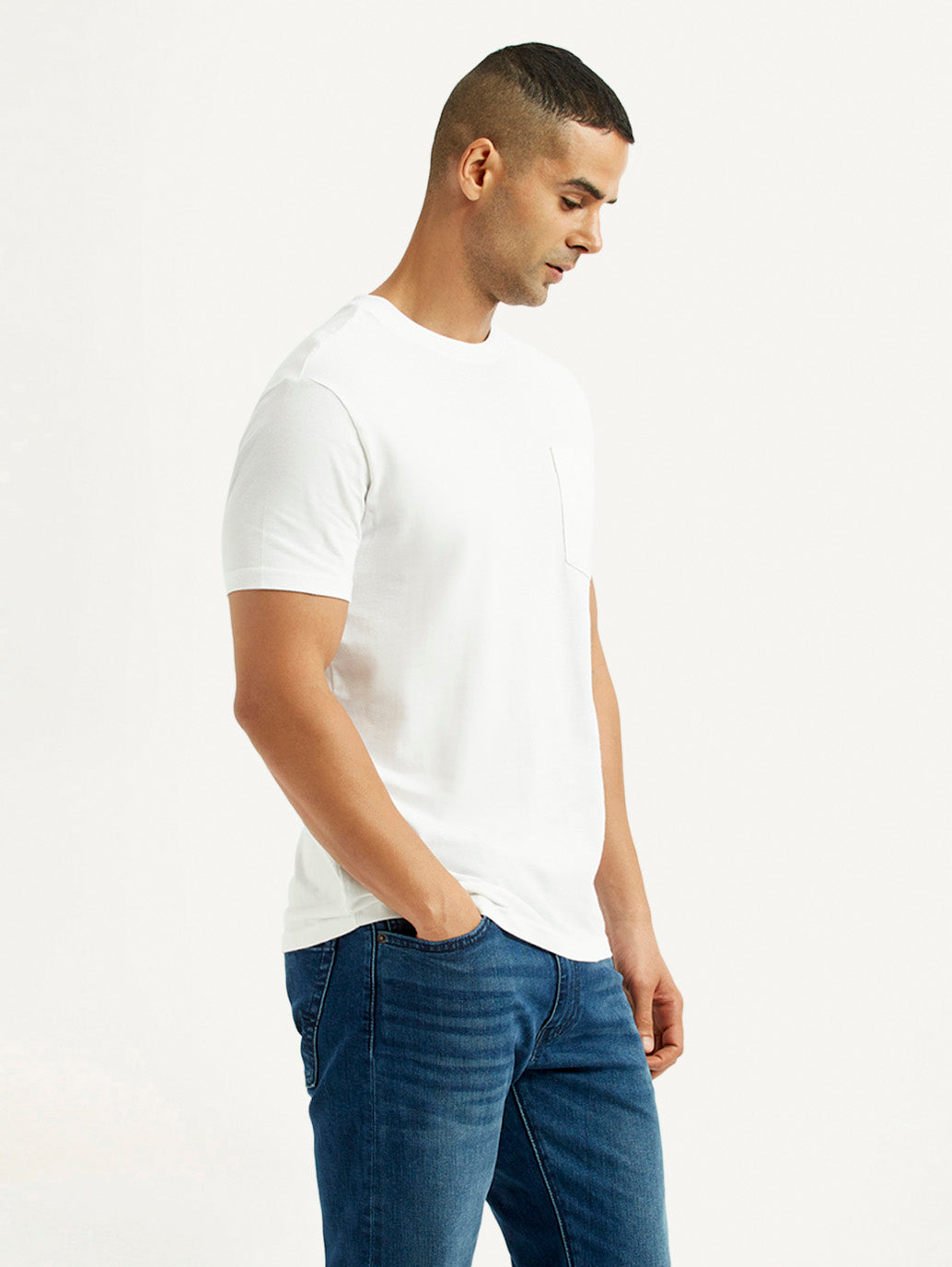 Men's Solid White Slim Fit T-shirt - Side View