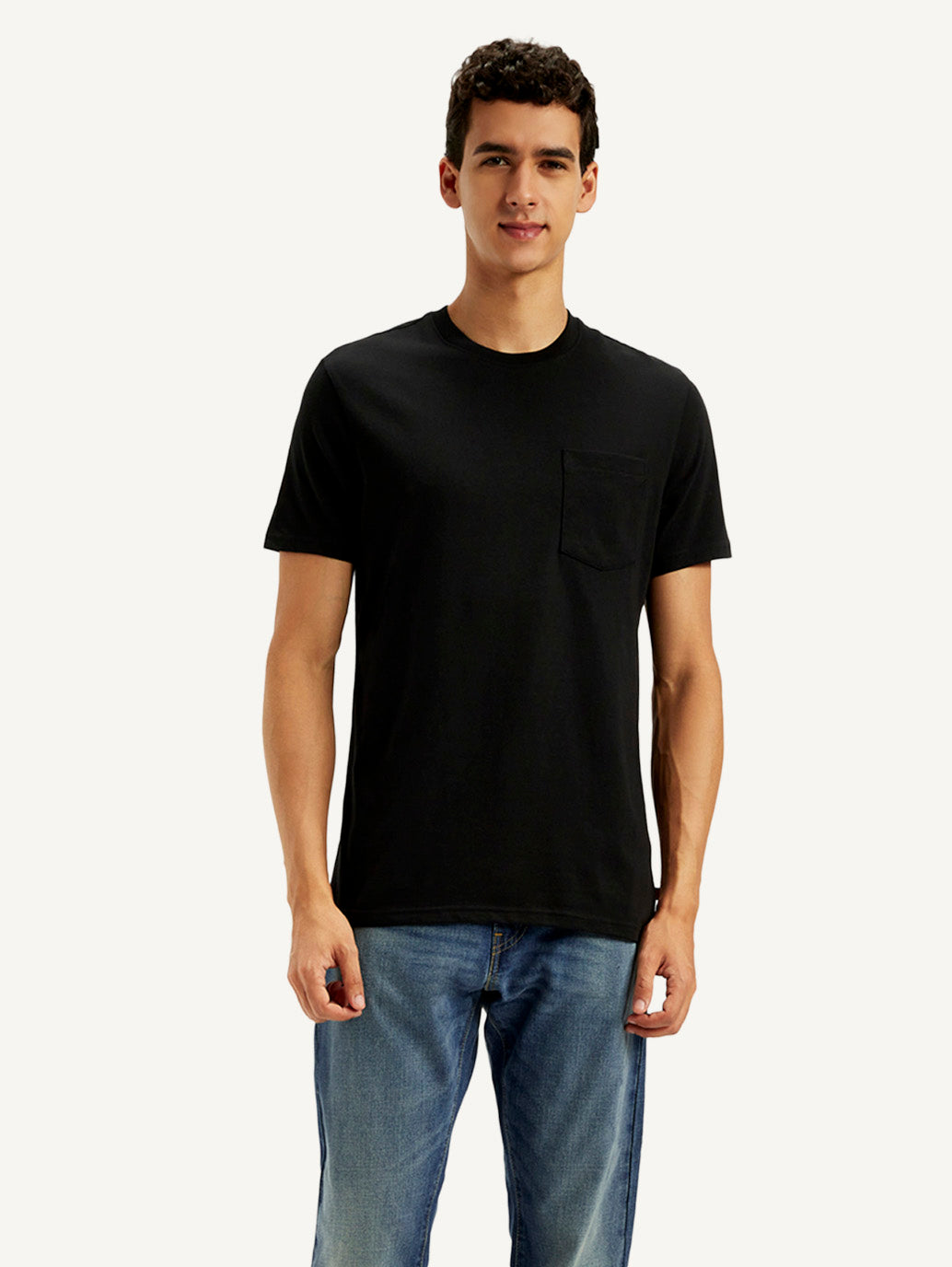 Men's Solid Round Neck T-Shirt - Front View