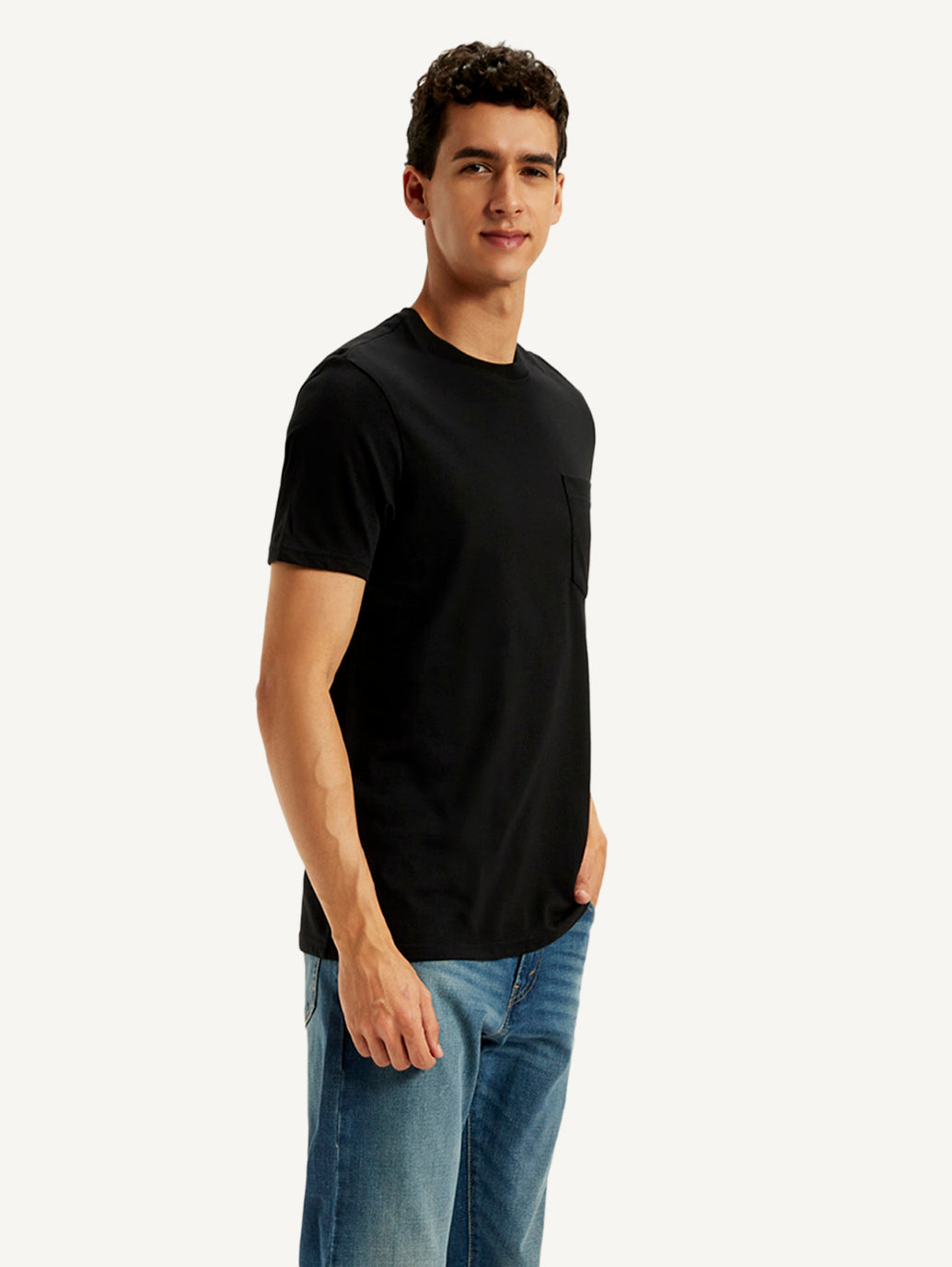 Men's Solid Round Neck T-Shirt - Side View