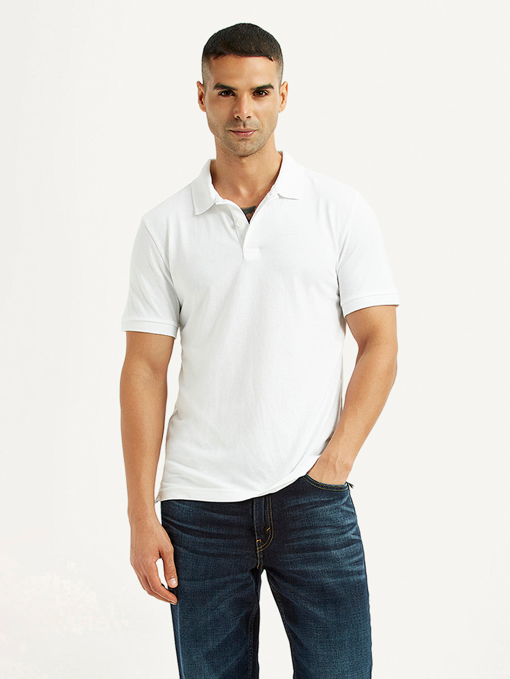 Men's Solid White Polo T-Shirt - Styleshot View