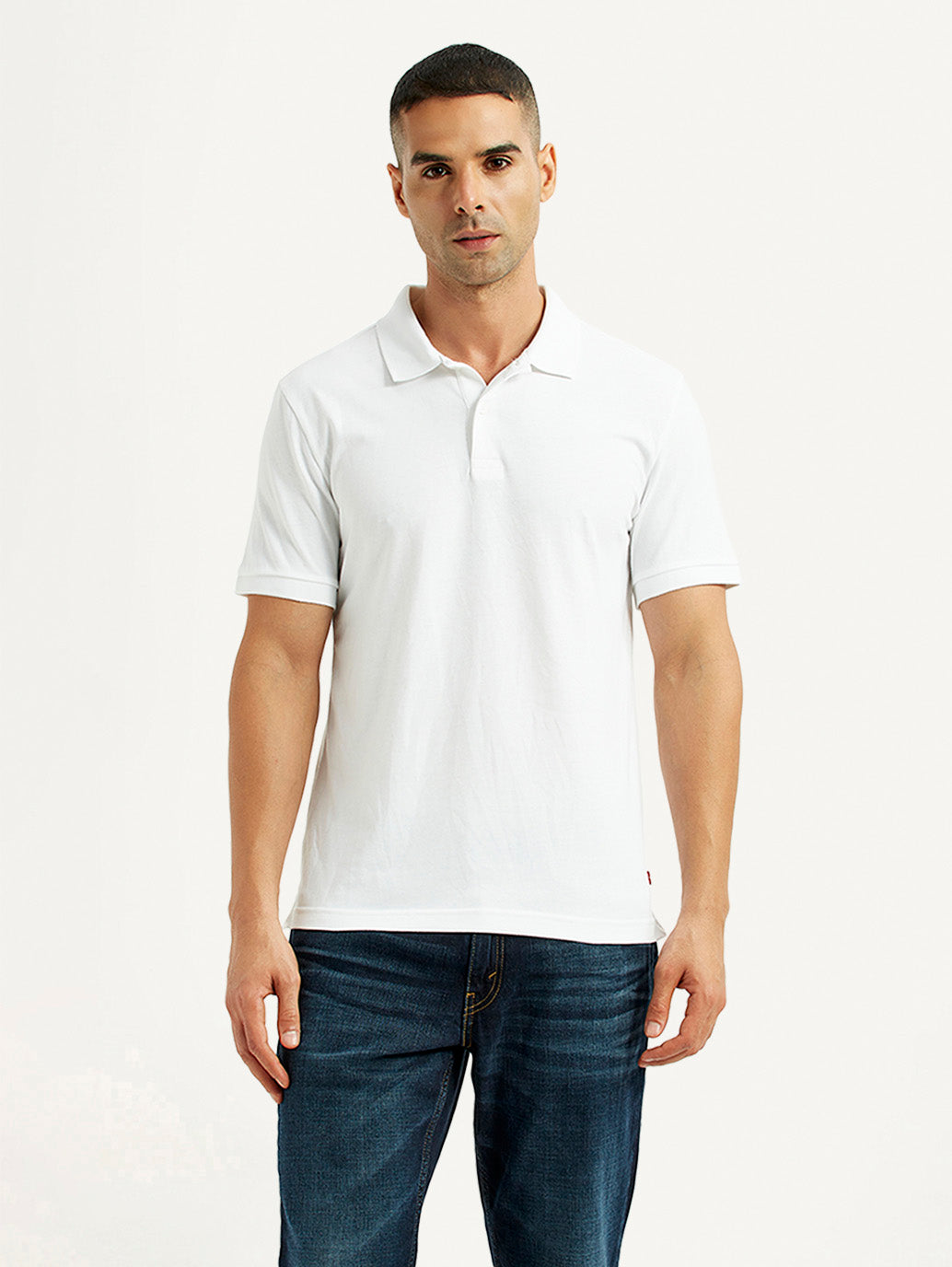 Men's Solid White Polo T-Shirt - Front View