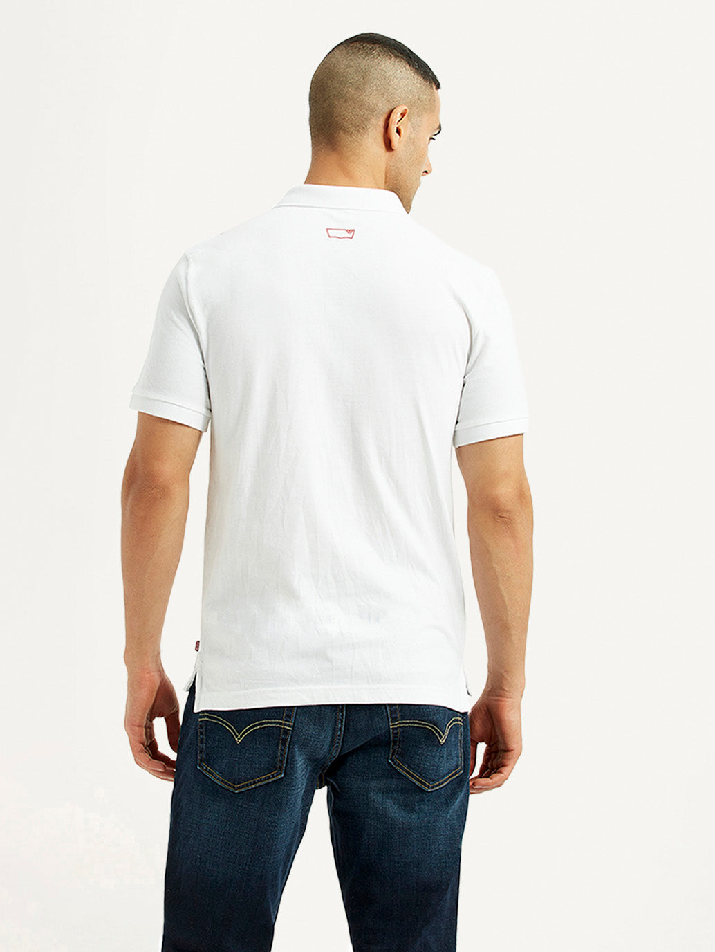 Men's Solid White Polo T-Shirt - Back View