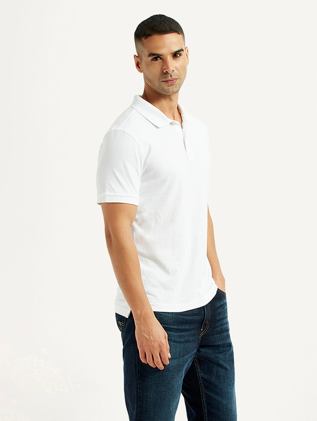 Men's Solid White Polo T-Shirt - Side View