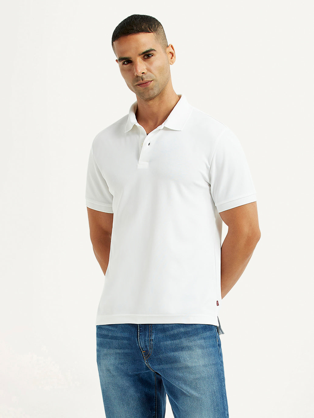 Men's Solid White Polo T-Shirt - Styleshot View