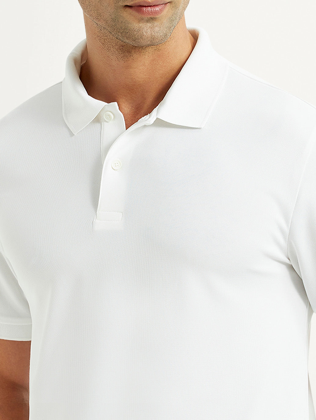 Men's Solid White Polo T-Shirt - Detail View
