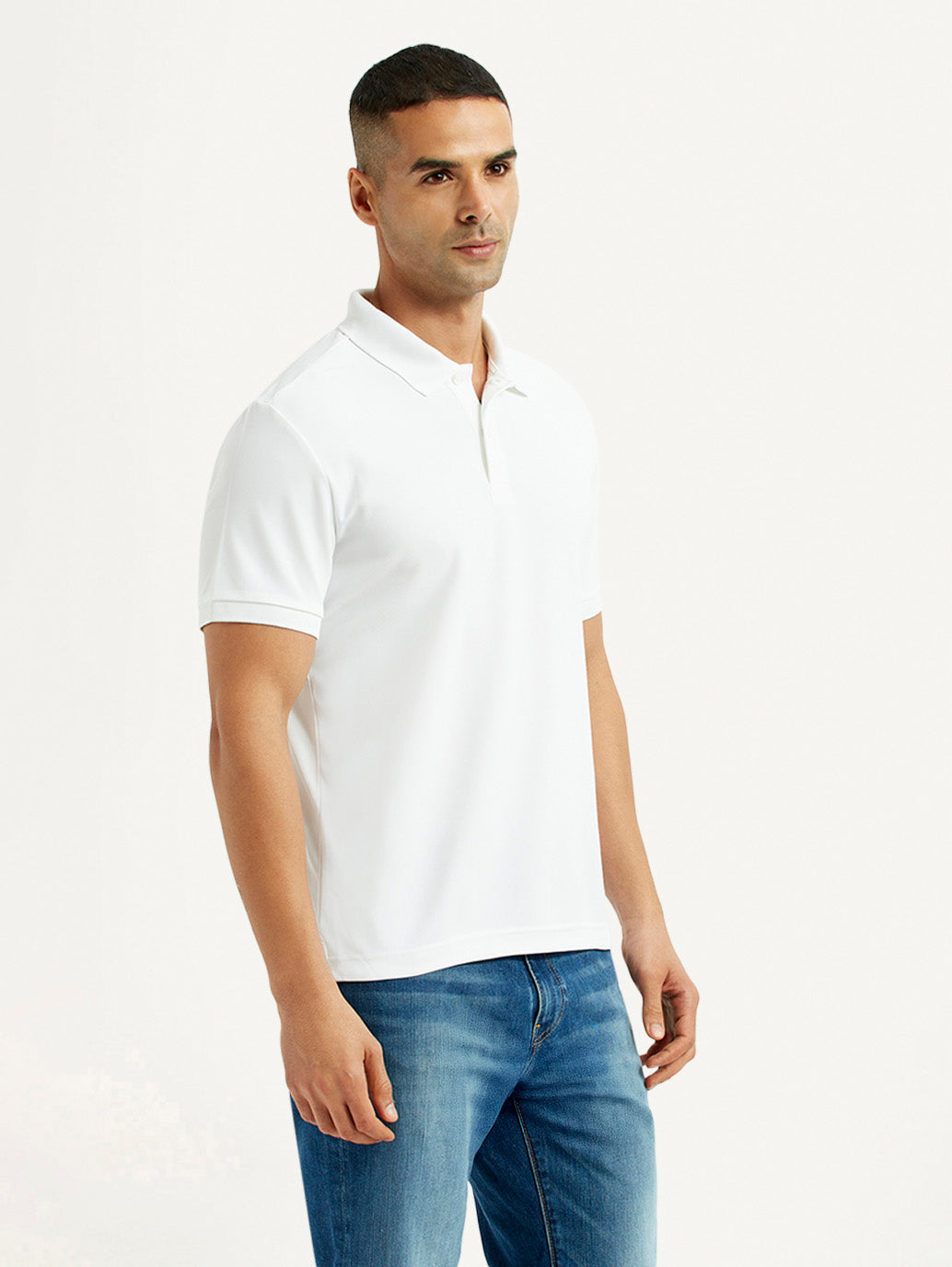 Men's Solid White Polo T-Shirt - Side View