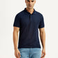 Men's Solid Navy Blue Polo T-Shirt - Front View