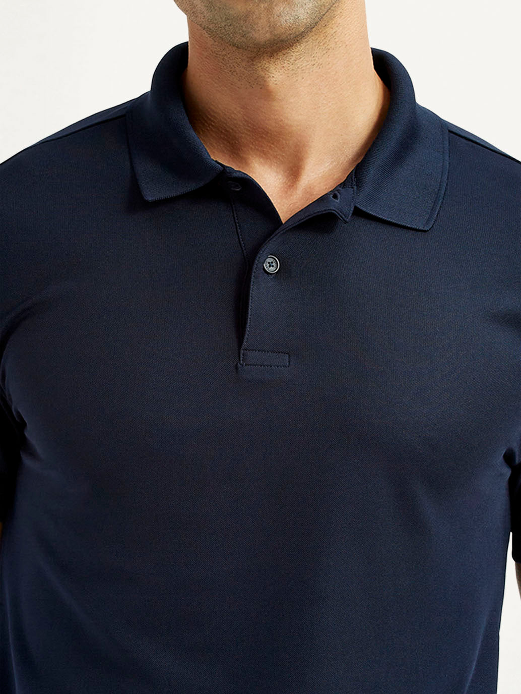 Men's Solid Navy Blue Polo T-Shirt - Detail View