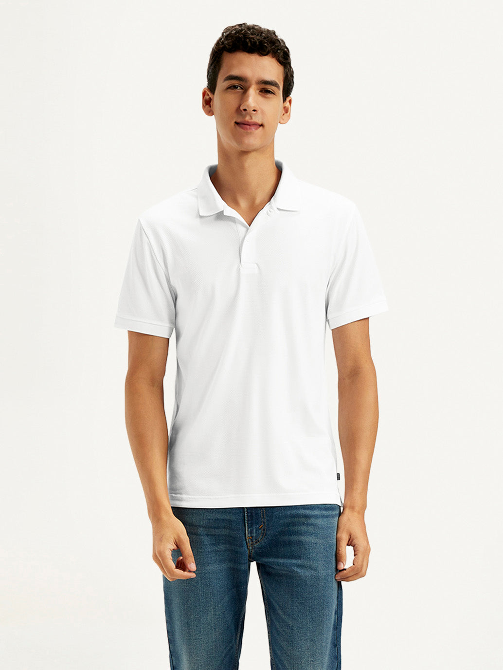Men's Solid White Polo T-Shirt - Front View