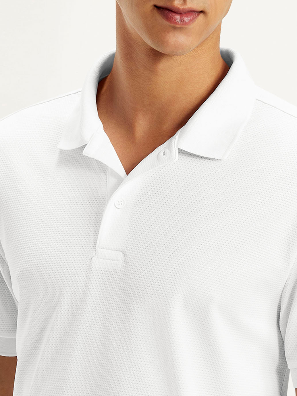 Men's Solid White Polo T-Shirt - Detail View