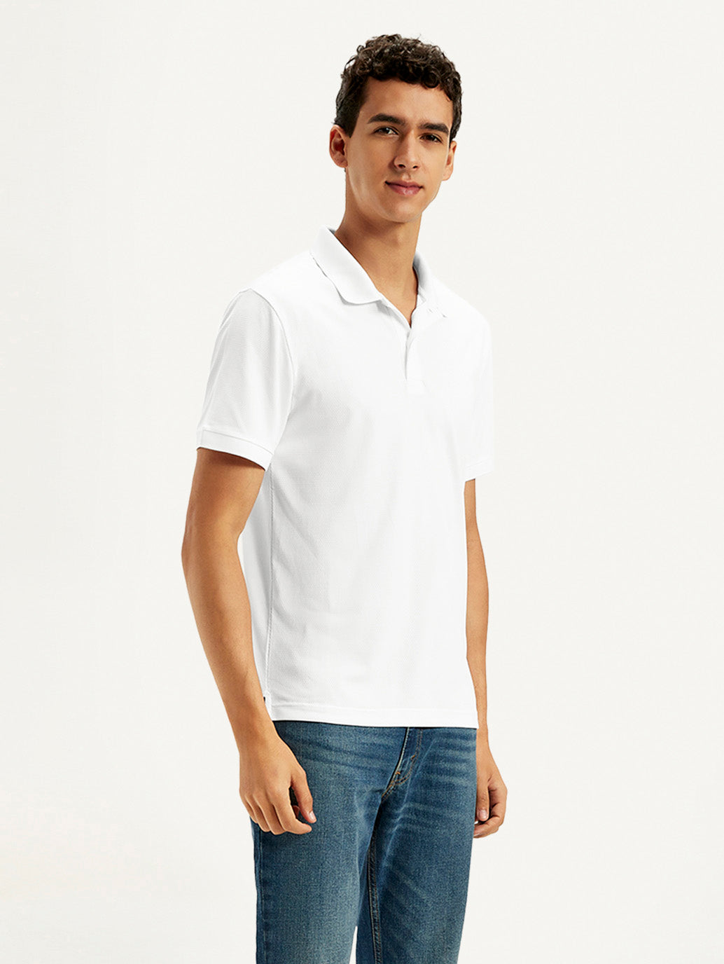Men's Solid White Polo T-Shirt - Side View