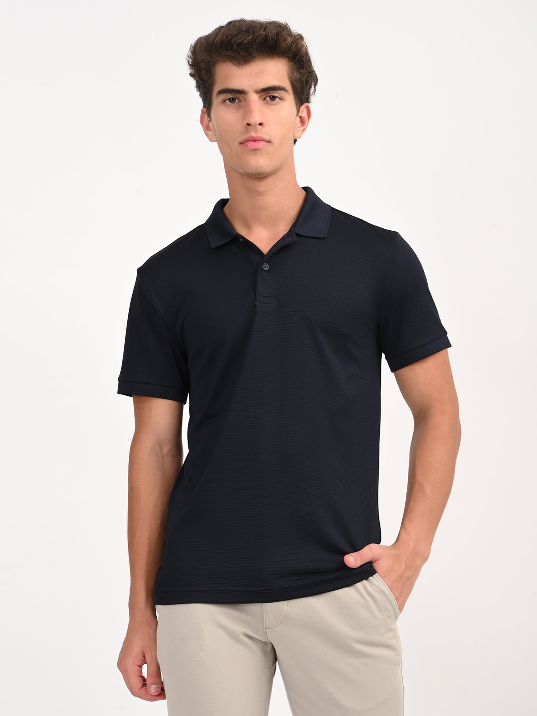 Men's Solid Black Polo T-Shirt - frount View