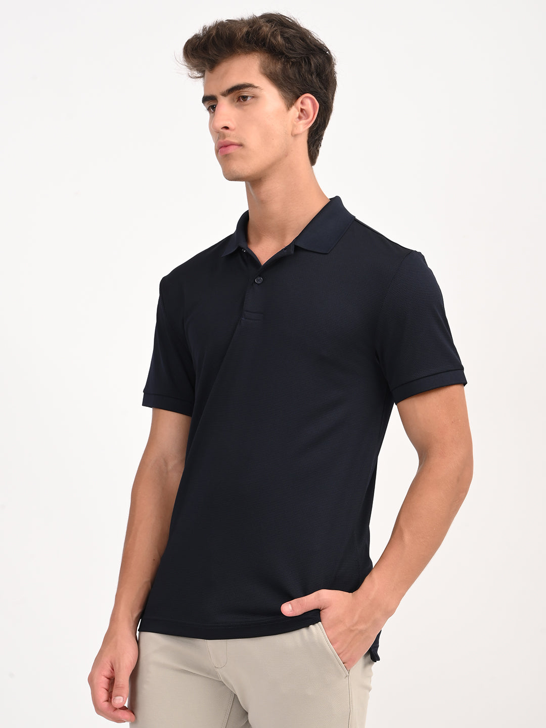Men's Solid Black Polo T-Shirt - side View