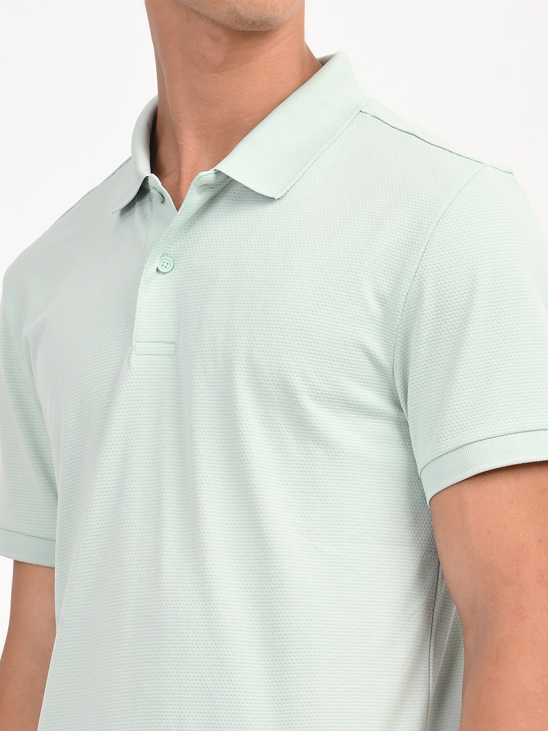 Men's Solid Light Green Polo T-Shirt - deatil View