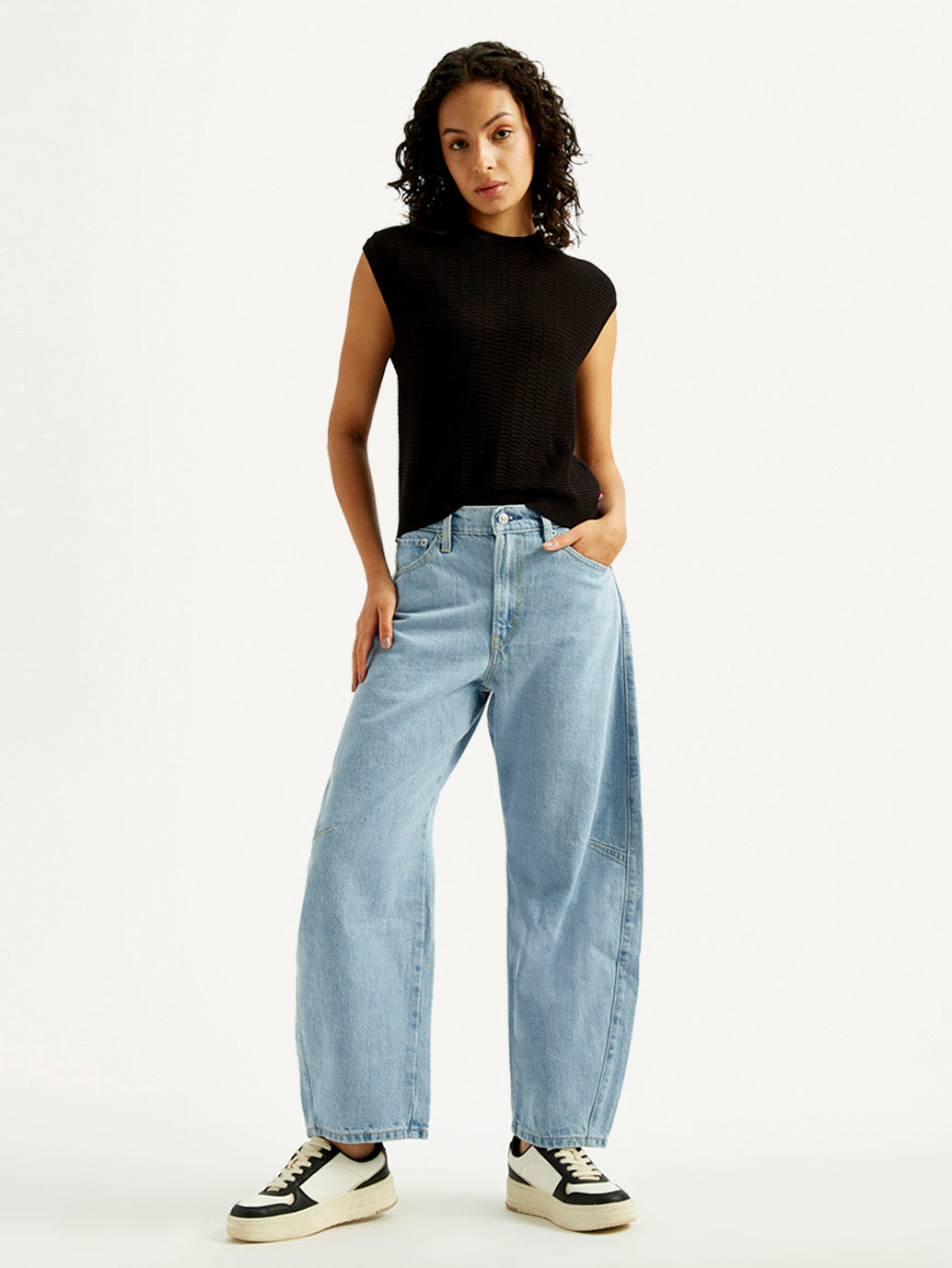 Women's Cinch Light Blue Barrel Loose Fit Mid Rise Jeans - Styleshot View