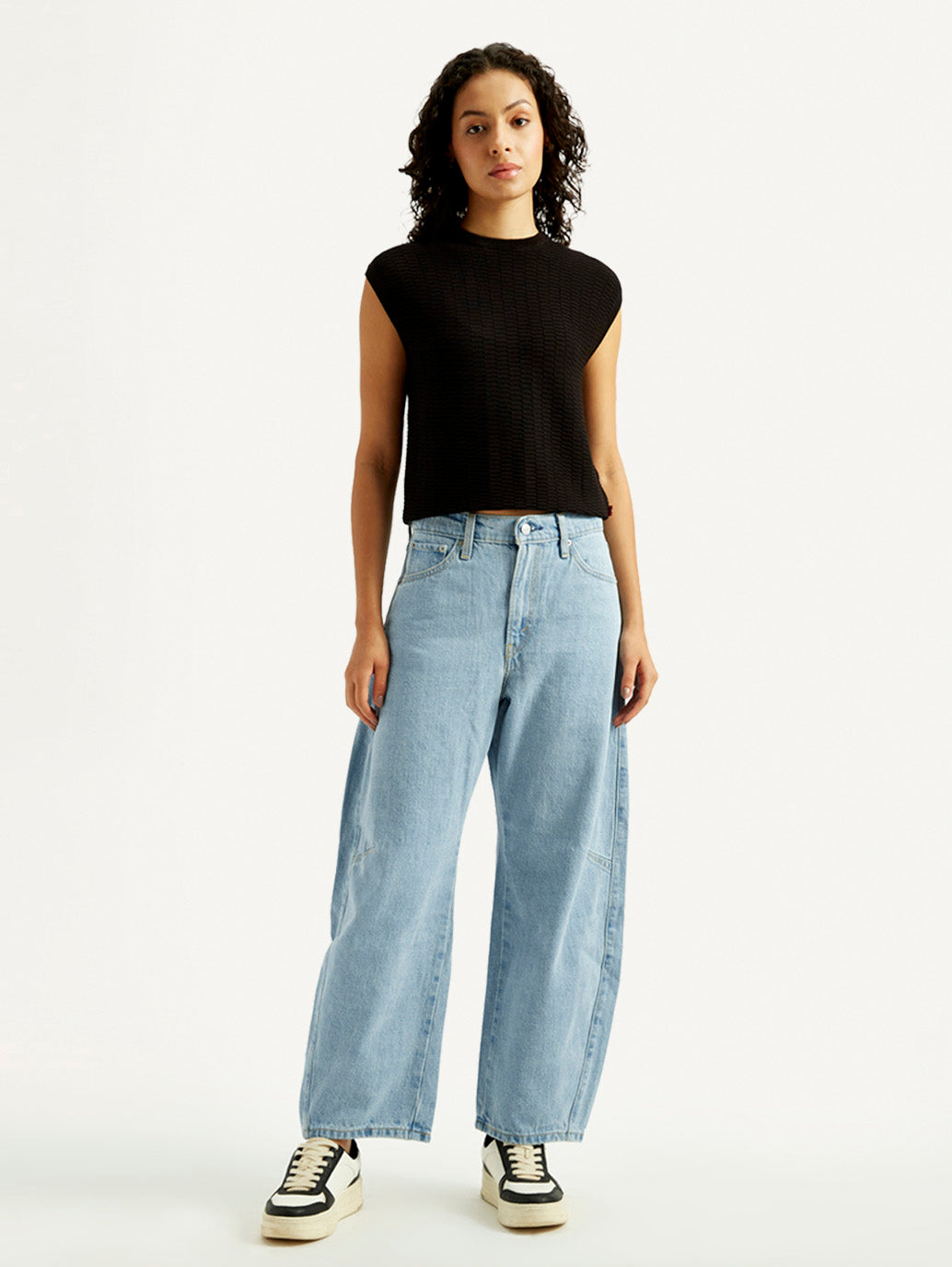 Women's Cinch Light Blue Barrel Loose Fit Mid Rise Jeans - Front View