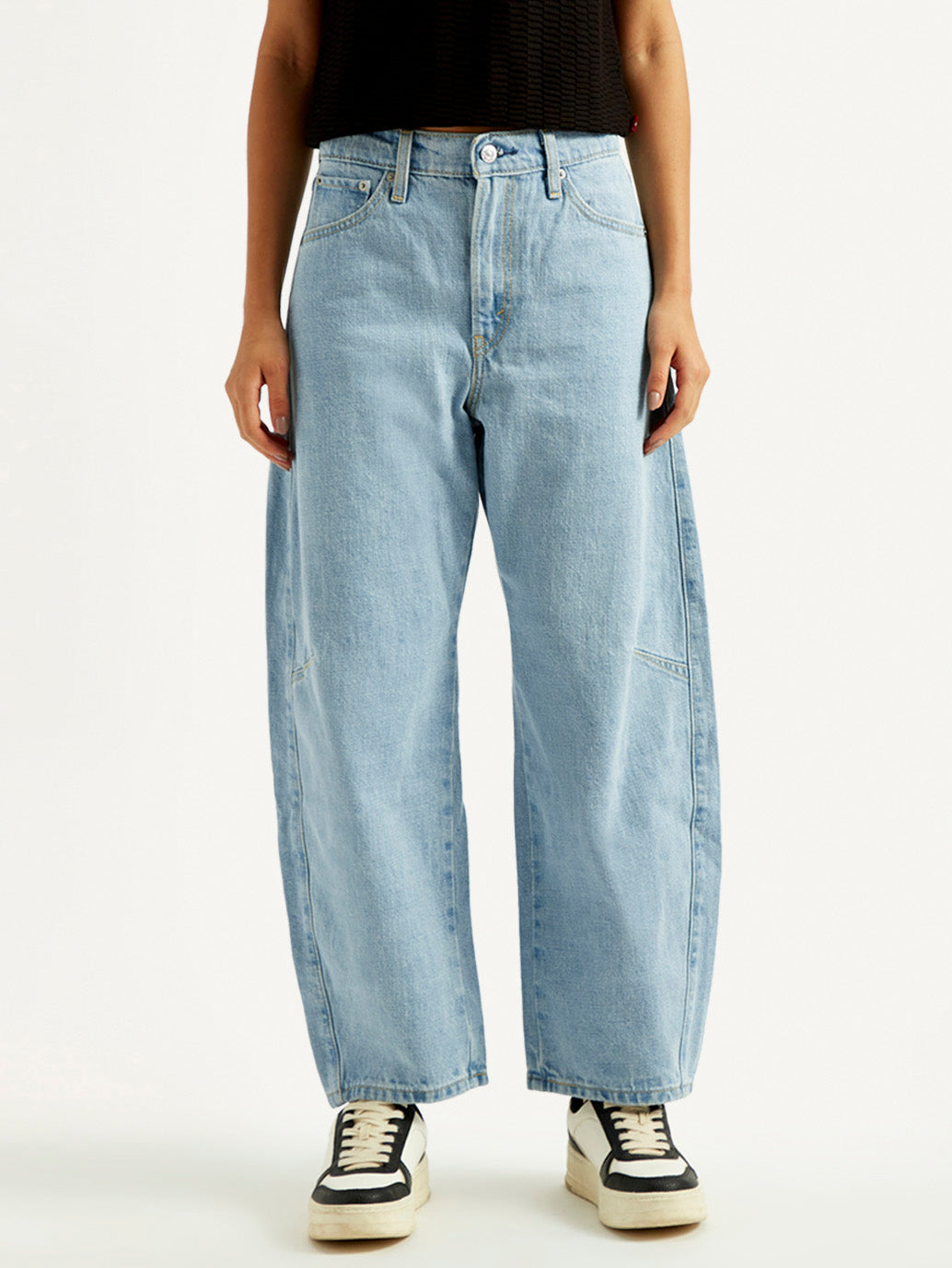 Women's Cinch Light Blue Barrel Loose Fit Mid Rise Jeans - Front View