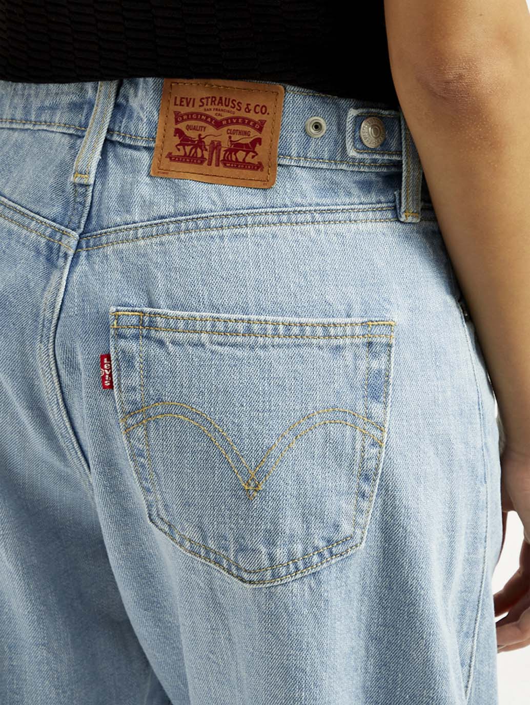 Women's Cinch Light Blue Barrel Loose Fit Mid Rise Jeans - Detail View