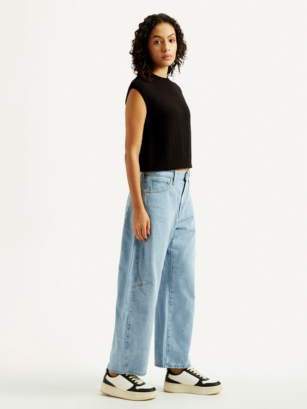 Women's Cinch Light Blue Barrel Loose Fit Mid Rise Jeans - Side View