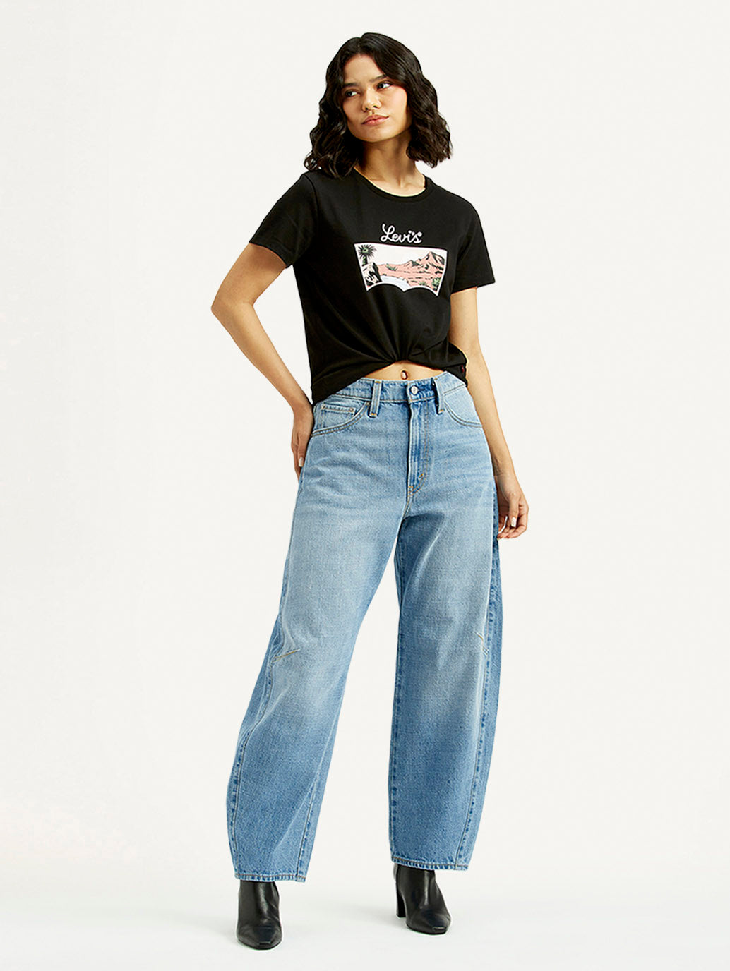 Women's Cinch Light Blue Barrel Loose Fit Mid Rise Jeans - Styleshot View