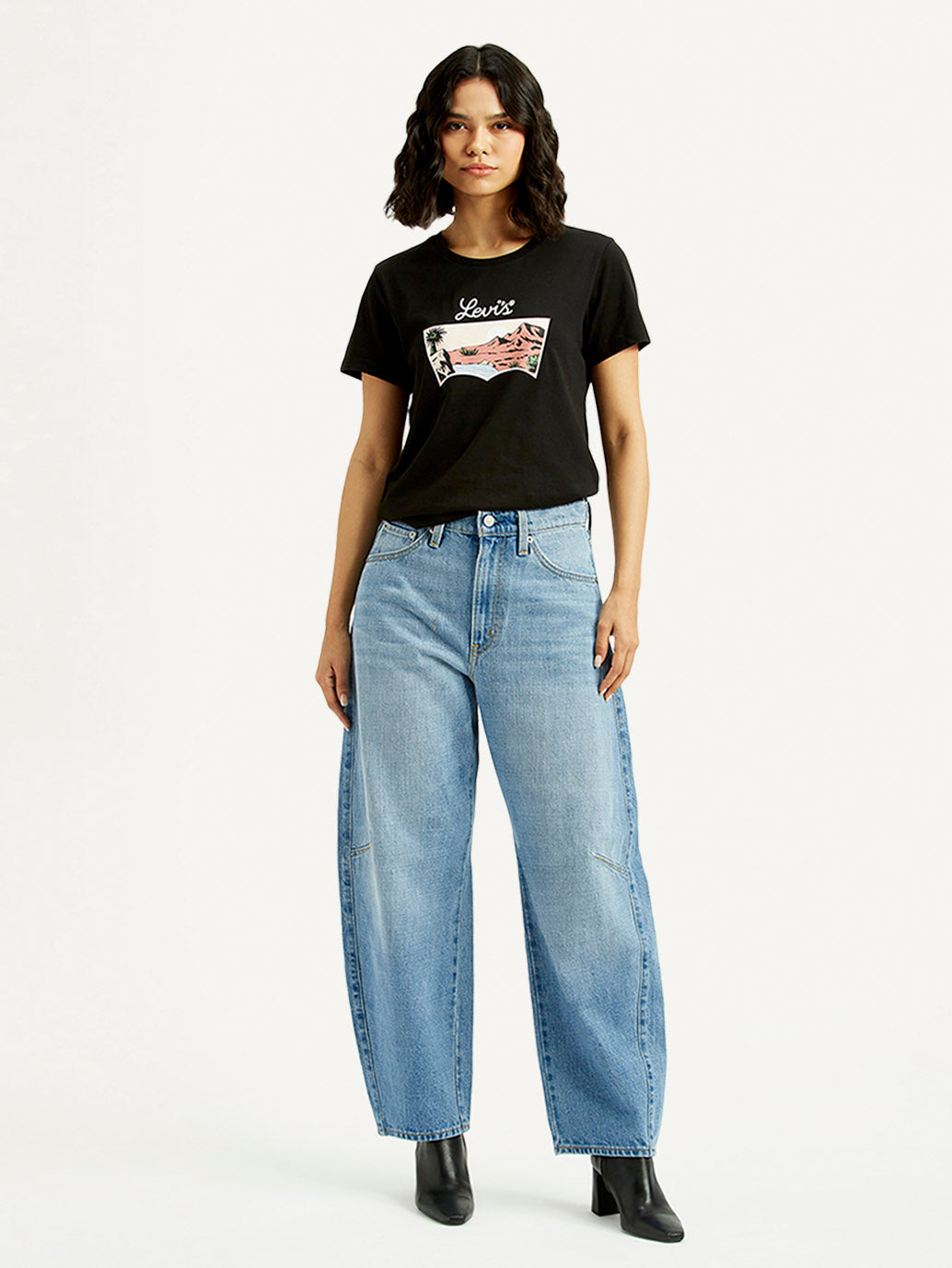 Women's Cinch Light Blue Barrel Loose Fit Mid Rise Jeans - Front View