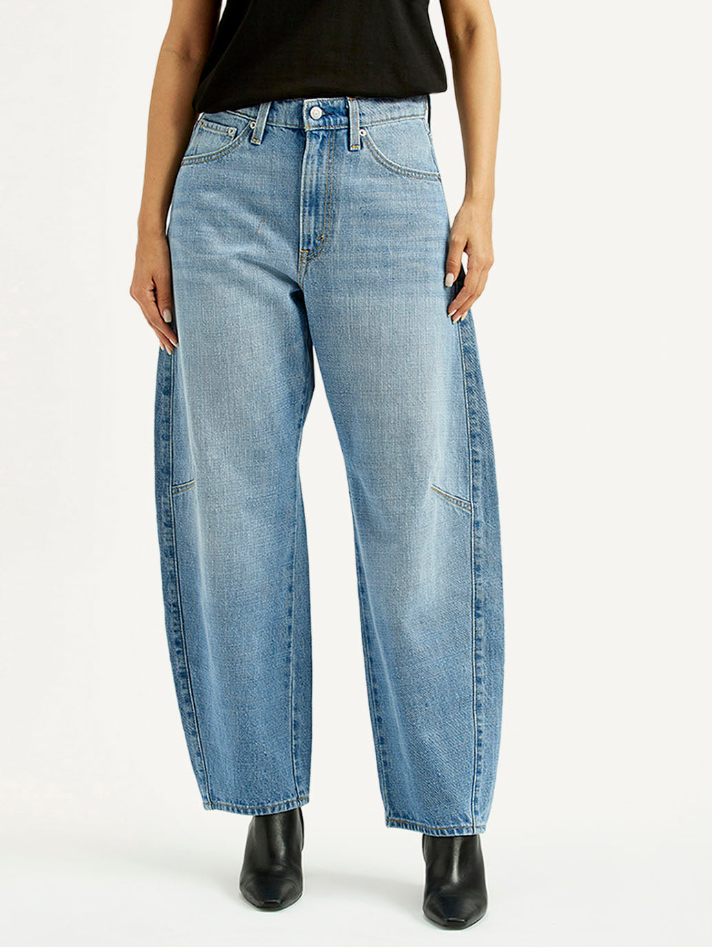 Women's Cinch Light Blue Barrel Loose Fit Mid Rise Jeans - Front View